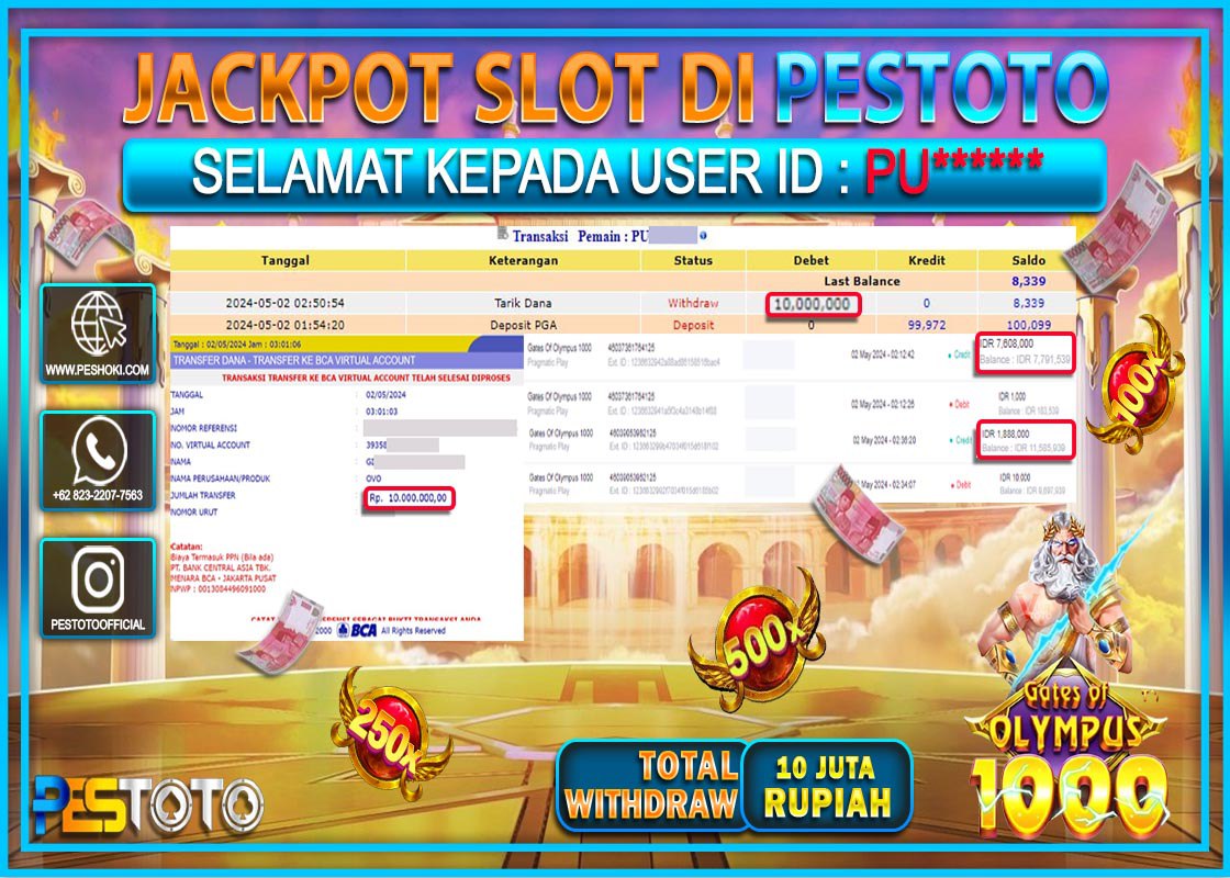 HANYA DI PESTOTO JP PASTI DI BAYAR LUNAS DAN CEPAT!!!!!! JP SLOT{ GATES OF OLYMPUS } Rp.10.000.000 !!!!!